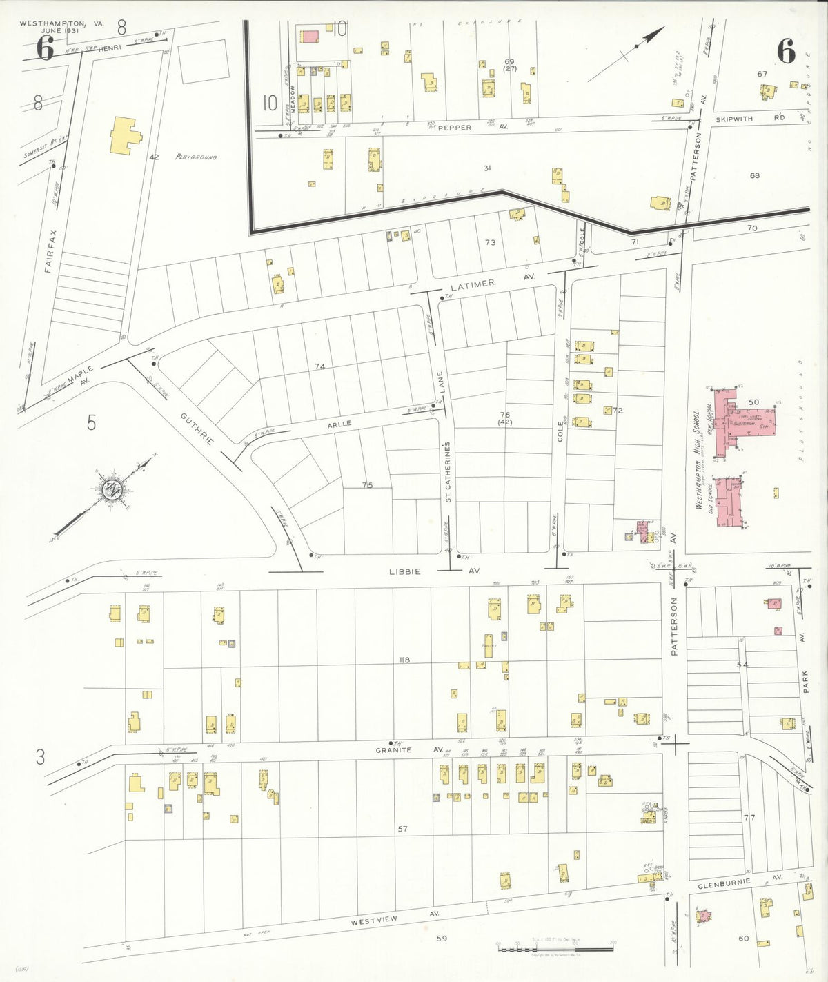 Sanborn Fire Insurance Map from Westhampton, Henrico County, Virginia (1931), Sheet #0006 - Complete Map Set gallery image, historic Sanborn map, vintage wall art, Virginia Virginia