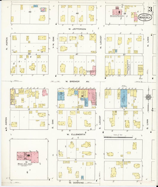Sanborn Fire Insurance Map from Waverly, Bremer County, Iowa (1915), Sheet #0003 - Historic Sanborn Fire Insurance Map Print, vintage old map wall art