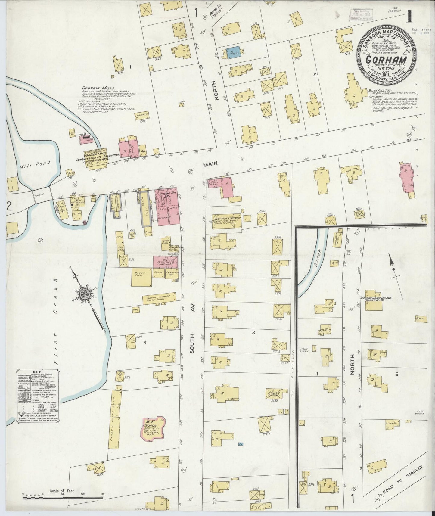 Sanborn Fire Insurance Map from Gorham, Ortario County, New York. (1911) – Historic Sanborn Fire Insurance Map Print