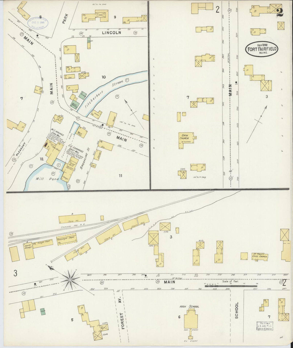 Sanborn Fire Insurance Map from Fort Fairfield, Aroostook County, Maine (1898), Sheet #0002 - Complete Map Set gallery image, historic Sanborn map, vintage wall art, Maine Maine