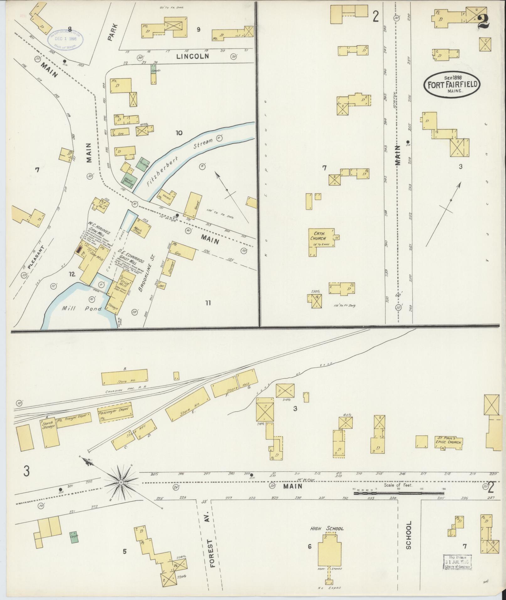 Sanborn Fire Insurance Map from Fort Fairfield, Aroostook County, Maine (1898), Sheet #0002 - Complete Map Set gallery image, historic Sanborn map, vintage wall art, Maine Maine