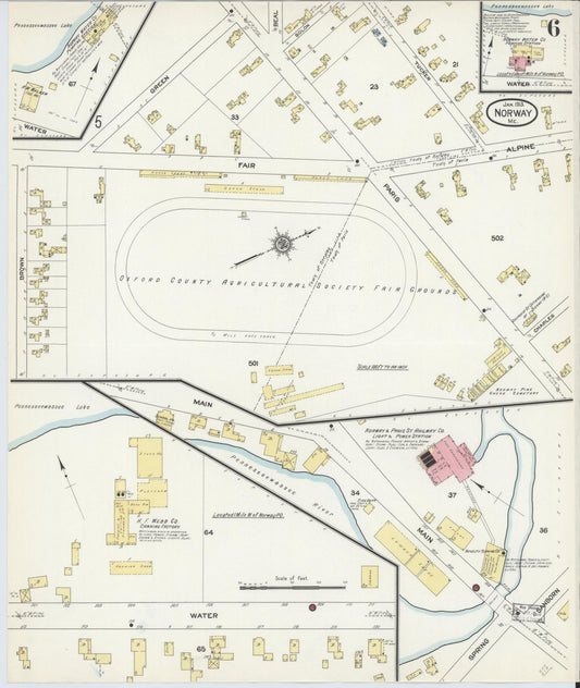 Sanborn Fire Insurance Map from Norway, Oxford County, Maine (1913), Sheet #0006 - Historic Sanborn Fire Insurance Map Print, vintage old map wall art, antique decor, genealogy gift, Maine Maine map