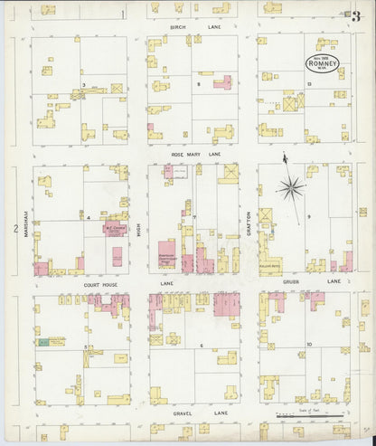 Sanborn Fire Insurance Map from Romney, Hampshire County, West Virginia (1908), Sheet #0003 - Complete Map Set gallery image, historic Sanborn map, vintage wall art, West Virginia West Virginia
