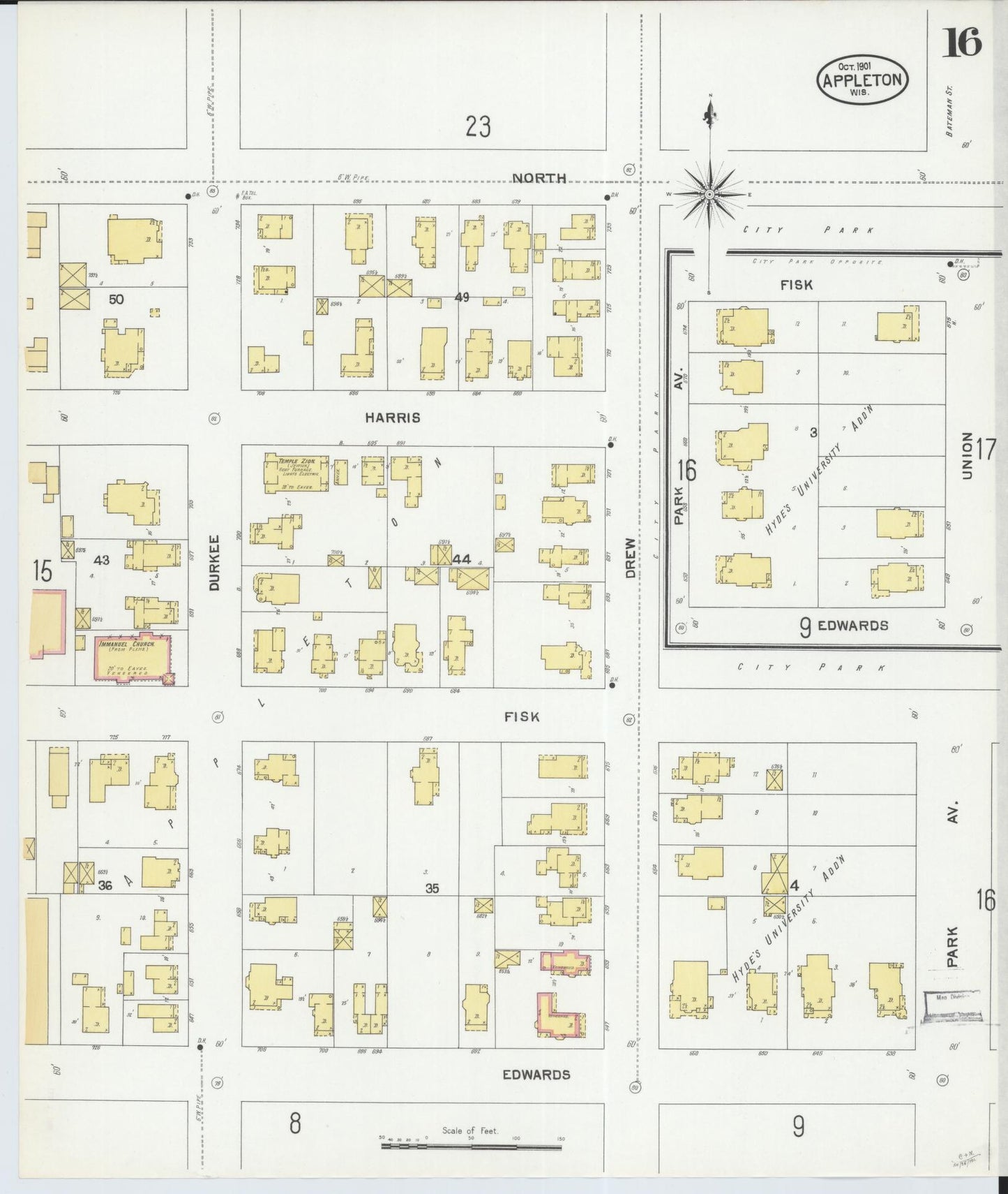 Sanborn Fire Insurance Map from Appleton, Outagamie County, Wisconsin (1901), Sheet #0016 - Historic Sanborn Fire Insurance Map Print, vintage old map wall art, antique decor, genealogy gift, Wisconsin Wisconsin map