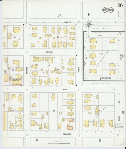 Sanborn Fire Insurance Map from Appleton, Outagamie County, Wisconsin (1901), Sheet #0016 - Historic Sanborn Fire Insurance Map Print, vintage old map wall art, antique decor, genealogy gift, Wisconsin Wisconsin map