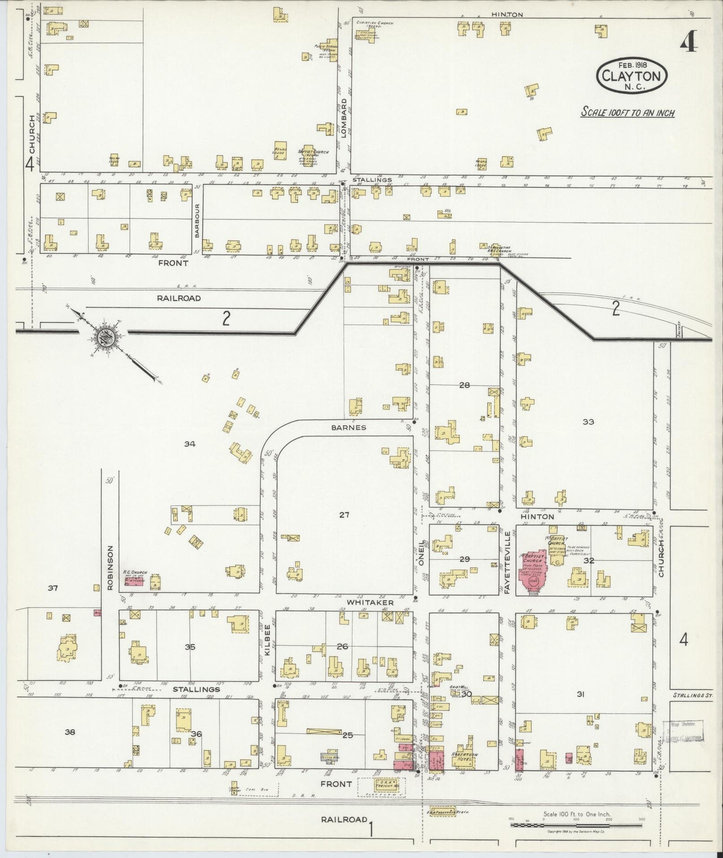 Sanborn Fire Insurance Map from Clayton, Johnston County, North Carolina (1918), Sheet #0004 - Complete Map Set gallery image, historic Sanborn map, vintage wall art, North Carolina North Carolina