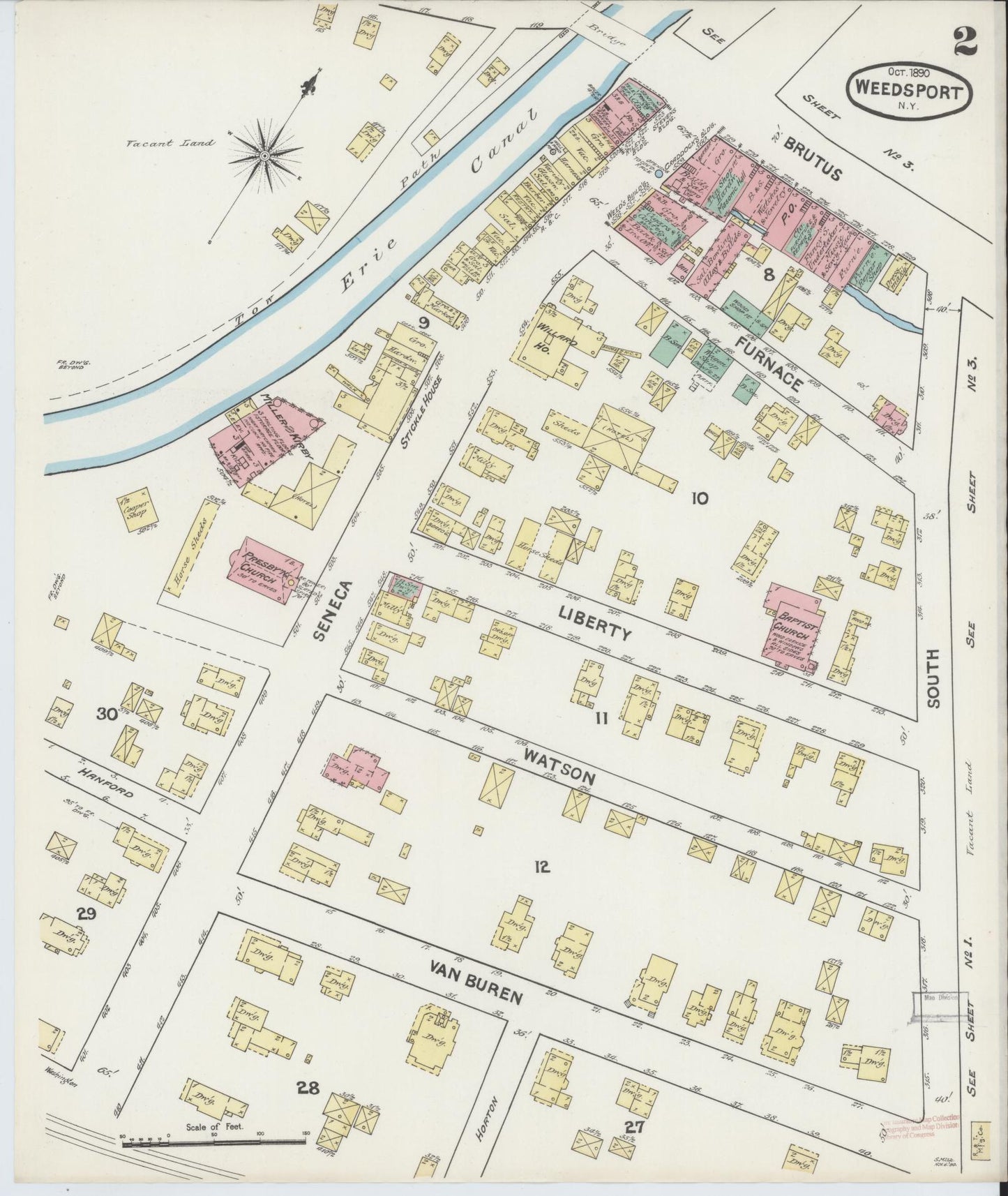 Sanborn Fire Insurance Map from Weedsport, Cayuga County, New York (1890), Sheet #0002 - Historic Sanborn Fire Insurance Map Print, vintage old map wall art, antique decor, genealogy gift, New York New York map