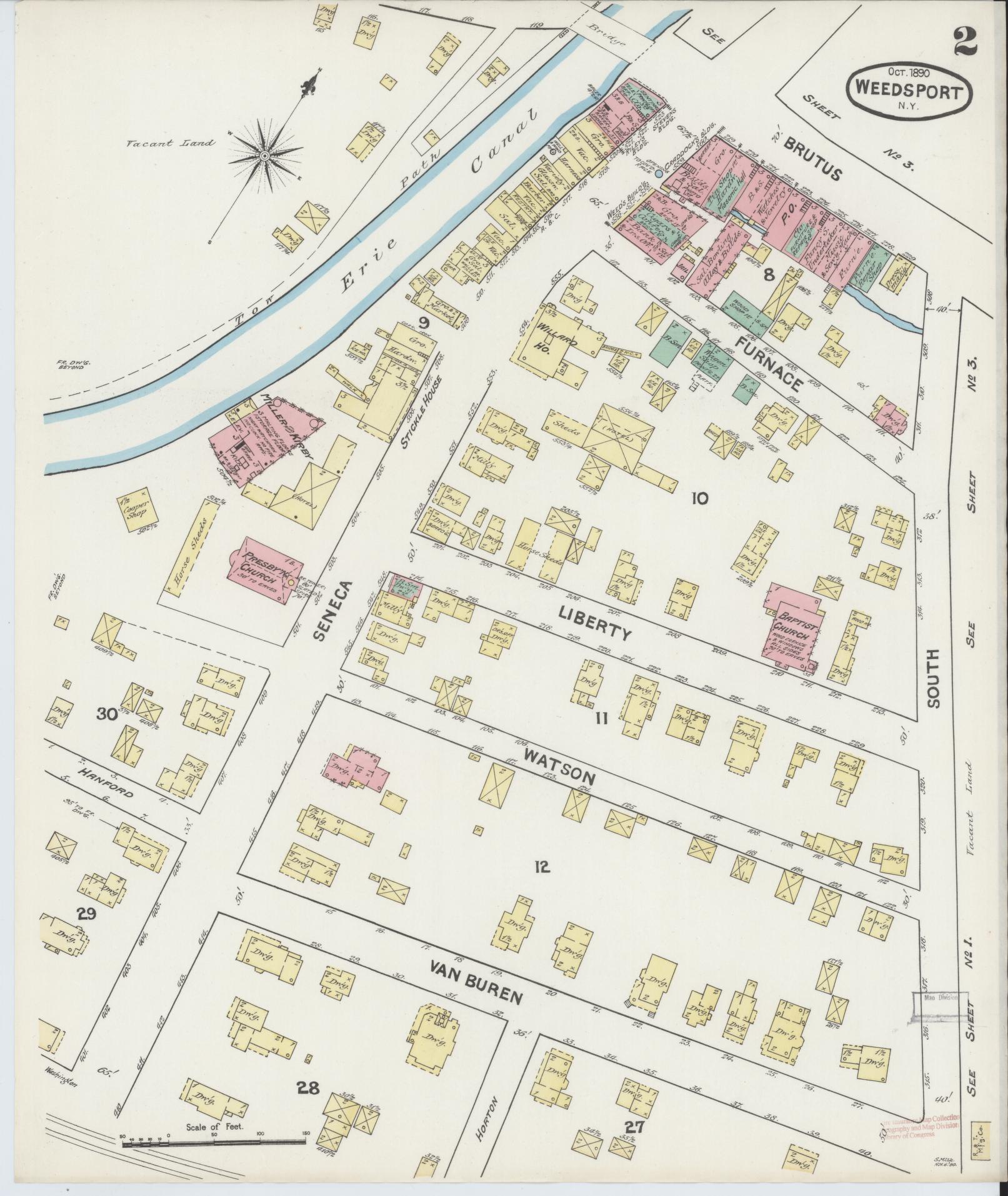 Sanborn Fire Insurance Map from Weedsport, Cayuga County, New York (1890), Sheet #0002 - Historic Sanborn Fire Insurance Map Print, vintage old map wall art, antique decor, genealogy gift, New York New York map