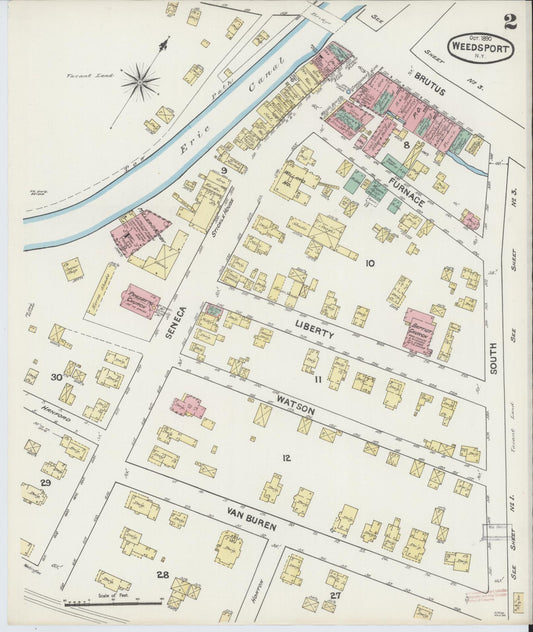 Sanborn Fire Insurance Map from Weedsport, Cayuga County, New York (1890), Sheet #0002 - Historic Sanborn Fire Insurance Map Print, vintage old map wall art, antique decor, genealogy gift, New York New York map
