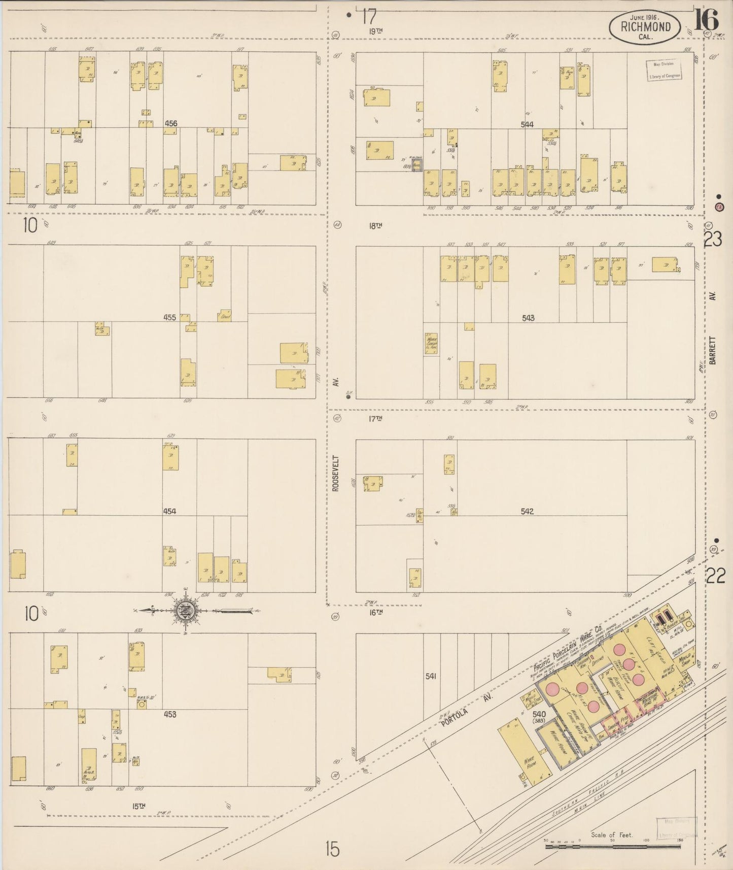 Sanborn Fire Insurance Map from Richmond, Contra Costa County, California (1916), Sheet #0016 - Complete Map Set gallery image, historic Sanborn map, vintage wall art, California California