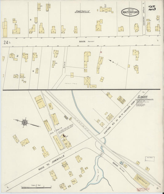 Sanborn Fire Insurance Map from Waterford, Saratoga County, New York (1914), Sheet #0025 - Historic Sanborn Fire Insurance Map Print, vintage old map wall art, antique decor, genealogy gift, New York New York map