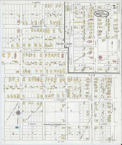 Sanborn Fire Insurance Map from Monticello, White County, Indiana (1919), Sheet #0007 - Historic Sanborn Fire Insurance Map Print, vintage old map wall art, antique decor, genealogy gift, Indiana Indiana map