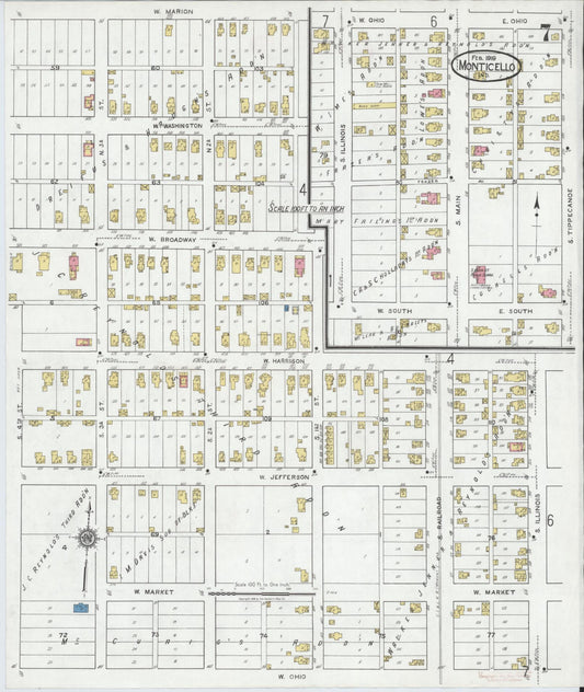 Sanborn Fire Insurance Map from Monticello, White County, Indiana (1919), Sheet #0007 - Historic Sanborn Fire Insurance Map Print, vintage old map wall art, antique decor, genealogy gift, Indiana Indiana map