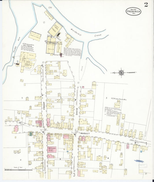 Sanborn Fire Insurance Map from Frederica, Kent County, Delaware (1910), Sheet #0002 - Historic Sanborn Fire Insurance Map Print, vintage old map wall art, antique decor, genealogy gift, Delaware Delaware map