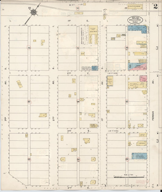 Sanborn Fire Insurance Map from Moore, Fergus County, Montana (1929), Sheet #0002 - Historic Sanborn Fire Insurance Map Print, vintage old map wall art, antique decor, genealogy gift, Montana Montana map
