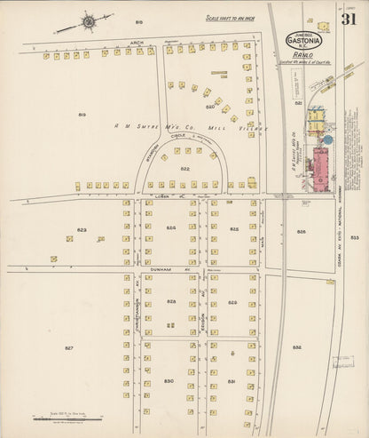 Sanborn Fire Insurance Map from Gastonia, Gaston County, North Carolina (1922), Sheet #0031 - Historic Sanborn Fire Insurance Map Print, vintage old map wall art, antique decor, genealogy gift, North Carolina North Carolina map