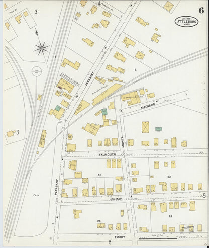 Sanborn Fire Insurance Map from Attleboro, Bristol County, Massachusetts (1905), Sheet #0006 - Complete Map Set gallery image, historic Sanborn map, vintage wall art, Massachusetts Massachusetts