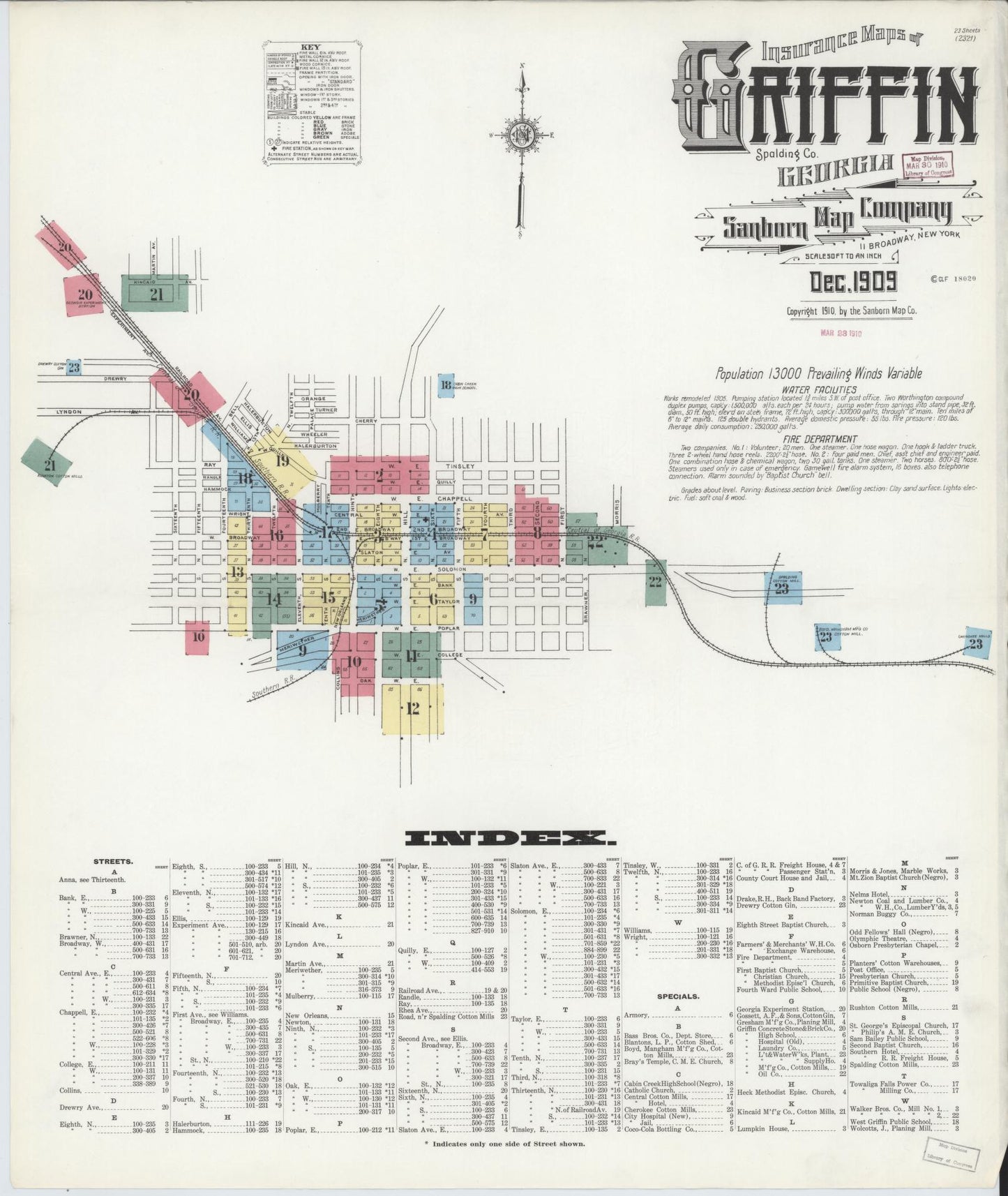 Sanborn Fire Insurance Map from Griffin, Spalding County, Georgia (1909), Sheet #0001 - Complete Map Set gallery image, historic Sanborn map, vintage wall art, Georgia Georgia