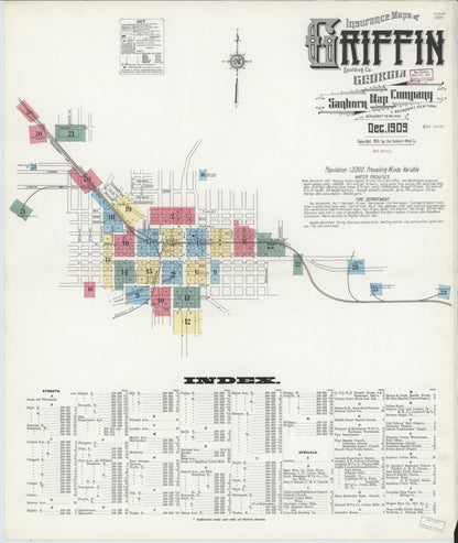 Sanborn Fire Insurance Map from Griffin, Spalding County, Georgia (1909), Sheet #0001 - Complete Map Set gallery image, historic Sanborn map, vintage wall art, Georgia Georgia