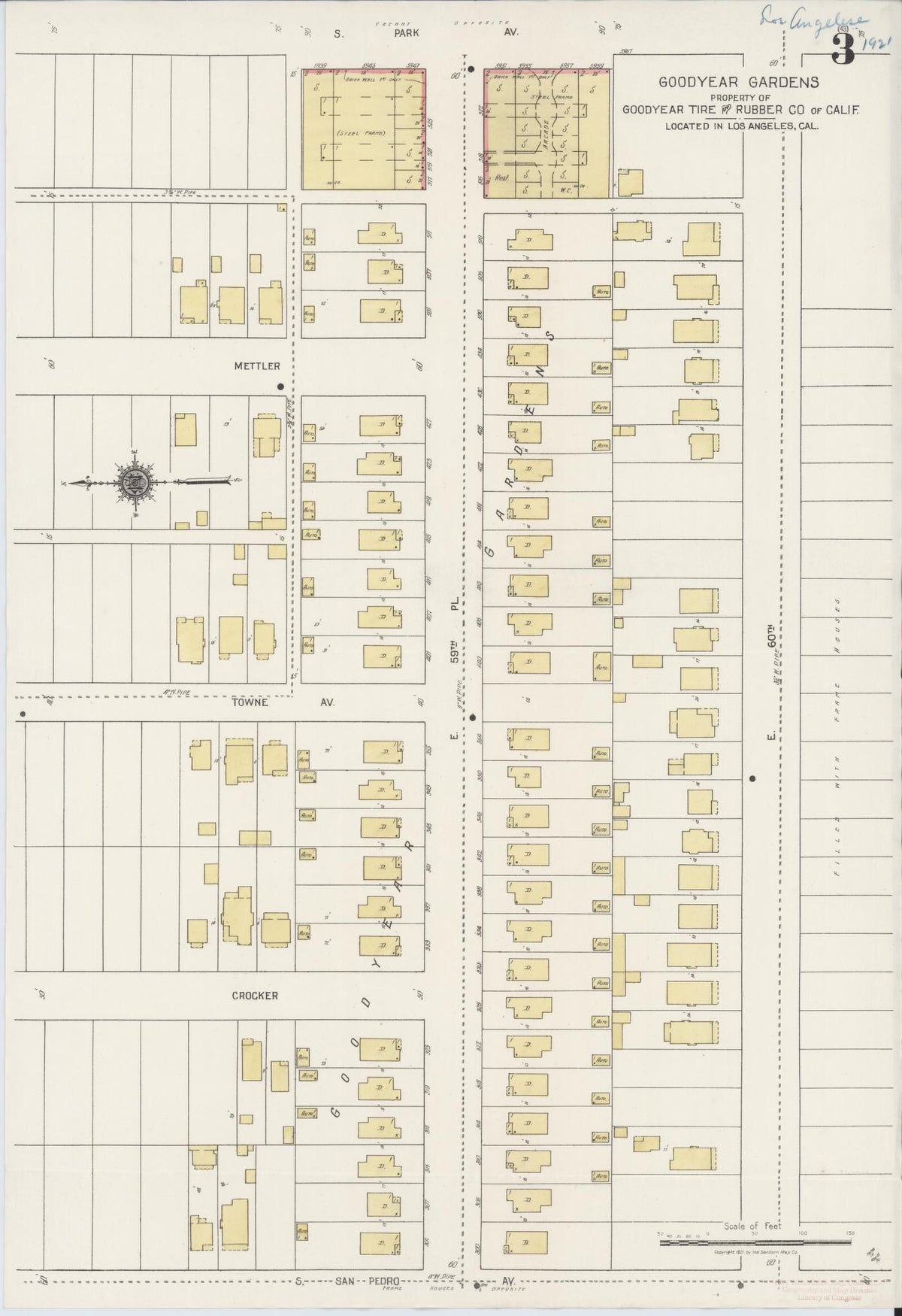 Sanborn Fire Insurance Map from Los Angeles Co., Los Angeles County, California (1921), Sheet #0003 - Complete Map Set gallery image, historic Sanborn map, vintage wall art, California California