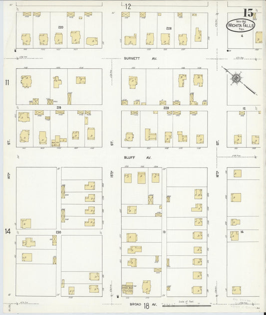 Sanborn Fire Insurance Map from Wichita Falls, Wichita County, Texas (1912), Sheet #0015 - Historic Sanborn Fire Insurance Map Print, vintage old map wall art, antique decor, genealogy gift, Texas Texas map