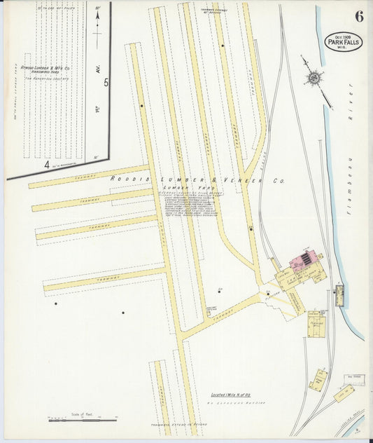 Sanborn Fire Insurance Map from Park Falls, Price County, Wisconsin (1909), Sheet #0006 - Historic Sanborn Fire Insurance Map Print, vintage old map wall art, antique decor, genealogy gift, Wisconsin Wisconsin map