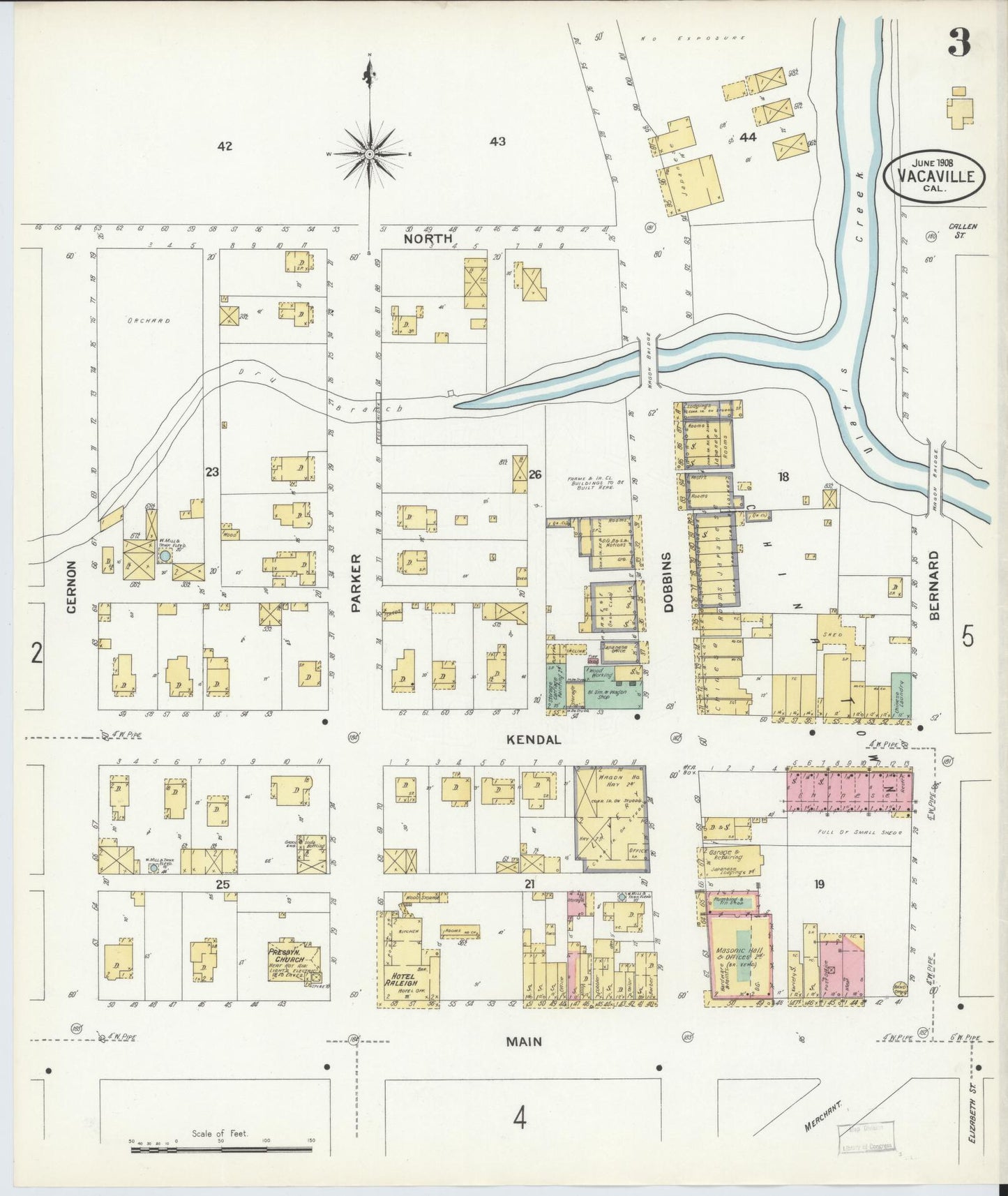 Sanborn Fire Insurance Map from Vacaville, Solano County, California (1908), Sheet #0003 - Complete Map Set gallery image, historic Sanborn map, vintage wall art, California California