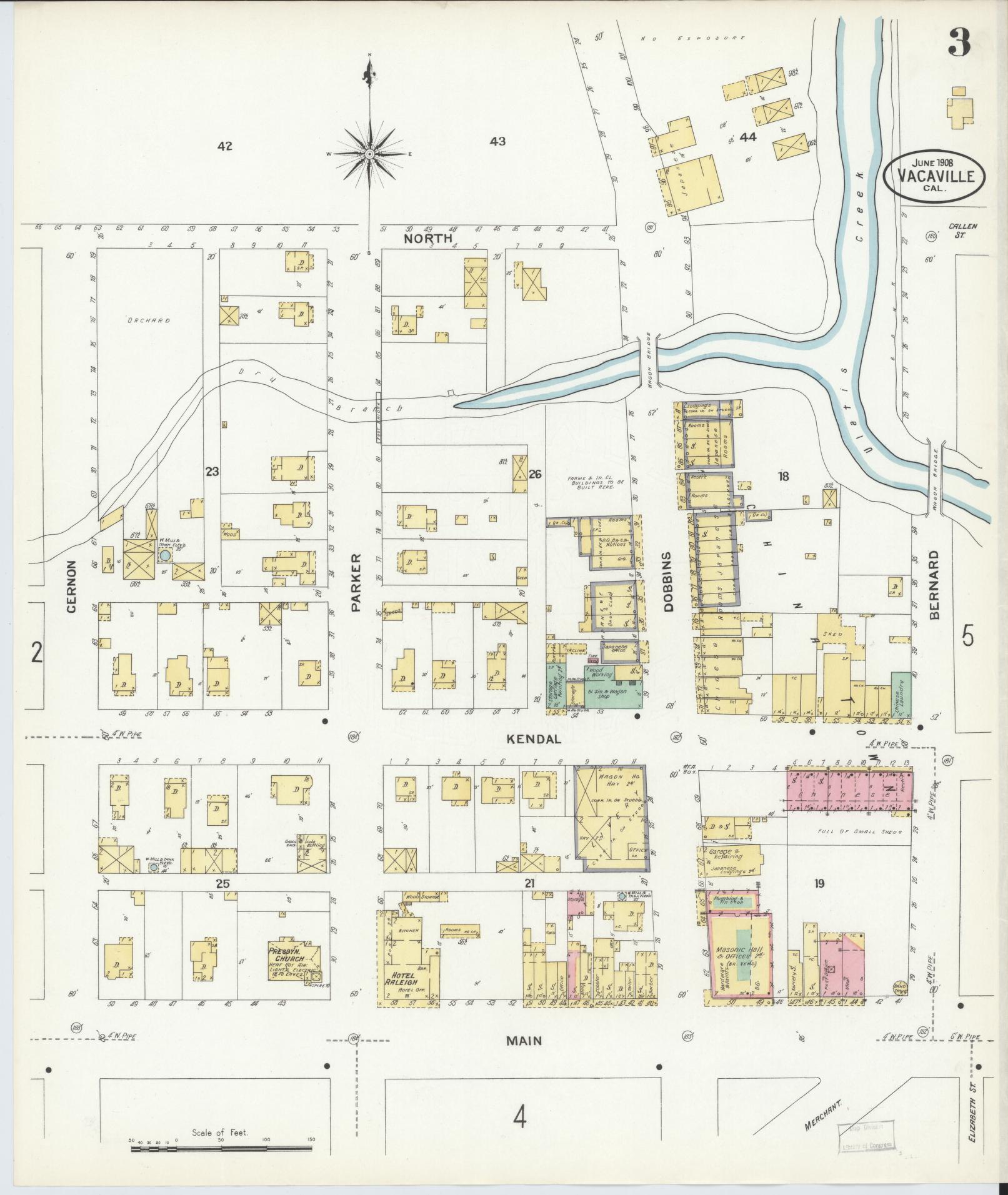 Sanborn Fire Insurance Map from Vacaville, Solano County, California (1908), Sheet #0003 - Complete Map Set gallery image, historic Sanborn map, vintage wall art, California California