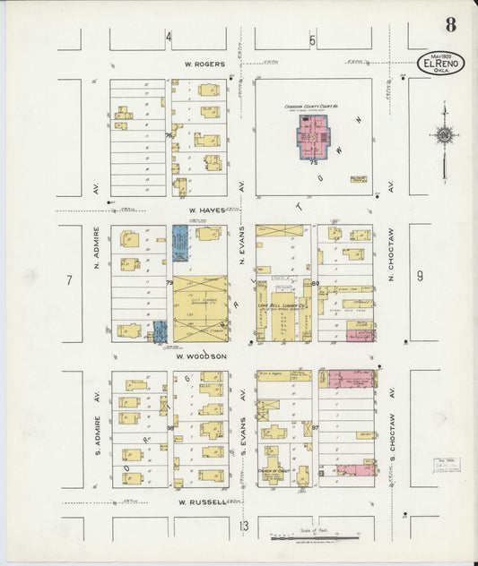 Sanborn Fire Insurance Map from El Reno, Canadian County, Oklahoma (1920), Sheet #0008 - Historic Sanborn Fire Insurance Map Print, vintage old map wall art, antique decor, genealogy gift, Oklahoma Oklahoma map