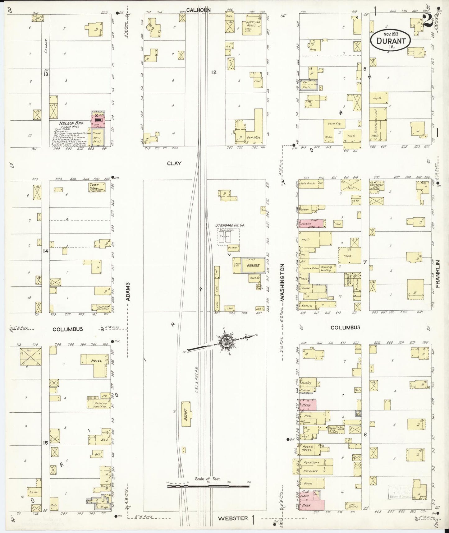 Sanborn Fire Insurance Map from Durant, Cedar County, Iowa (1913), Sheet #0002 - Historic Sanborn Fire Insurance Map Print, vintage old map wall art