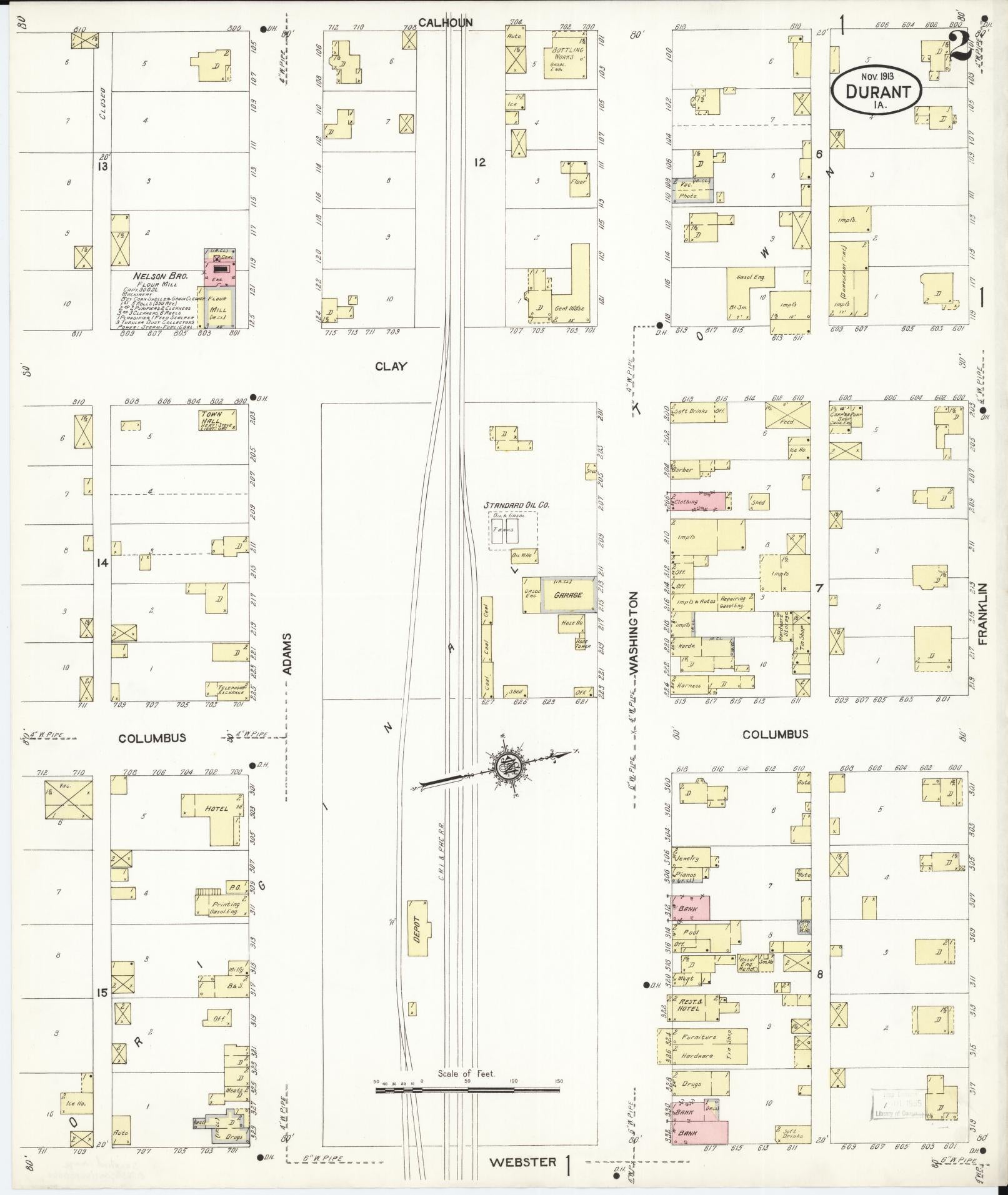 Sanborn Fire Insurance Map from Durant, Cedar County, Iowa (1913), Sheet #0002 - Historic Sanborn Fire Insurance Map Print, vintage old map wall art