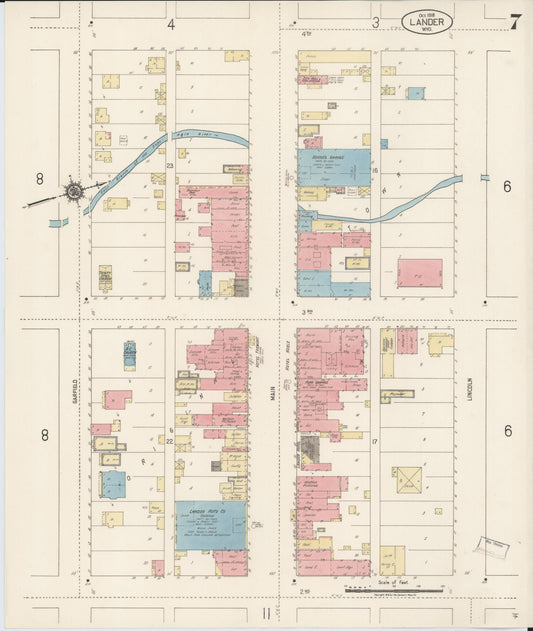 Sanborn Fire Insurance Map from Lander, Fremont County, Wyoming (1918), Sheet #0007 - Historic Sanborn Fire Insurance Map Print, vintage old map wall art, antique decor, genealogy gift, Wyoming Wyoming map