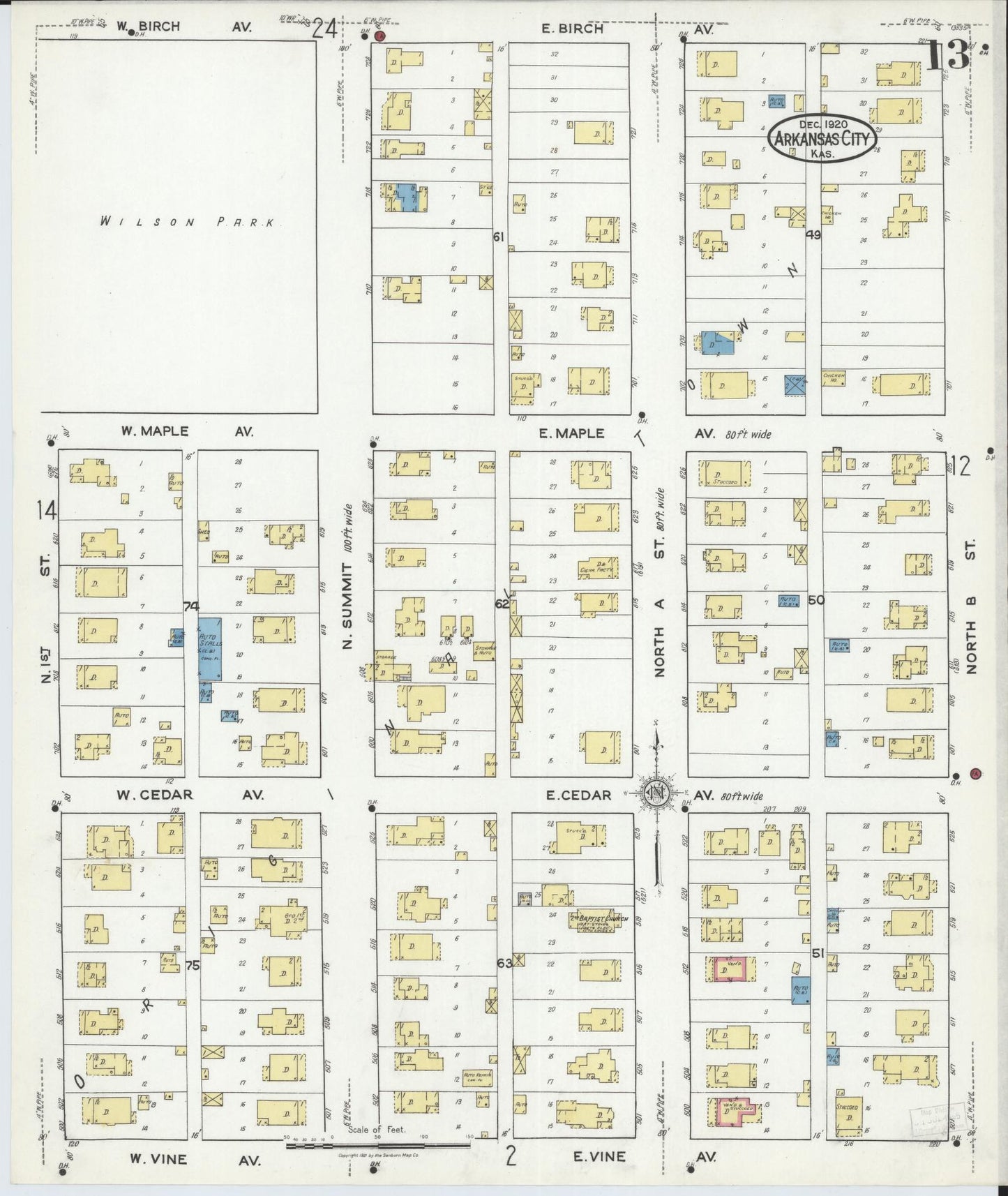 Sanborn Fire Insurance Map from Arkansas City, Cowley County, Kansas (1920), Sheet #0013 - Complete Map Set gallery image, historic Sanborn map, vintage wall art, Kansas Kansas
