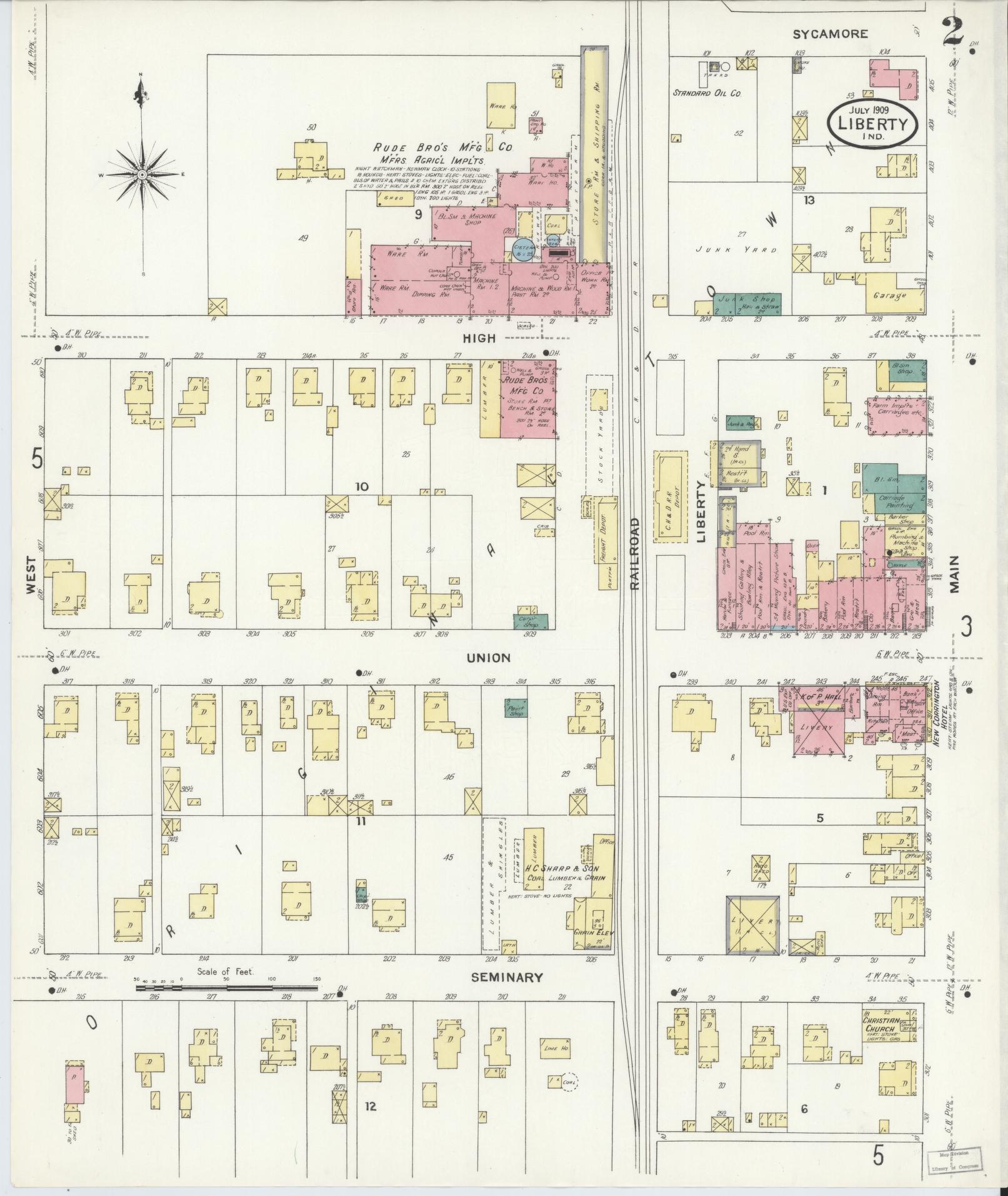 Sanborn Fire Insurance Map from Liberty, Union County, Indiana (1909), Sheet #0002 - Complete Map Set gallery image, historic Sanborn map, vintage wall art, Indiana Indiana