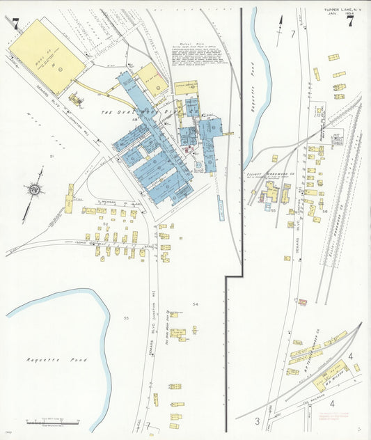 Sanborn Fire Insurance Map from Tupper Lake, Franklin County, New York (1934), Sheet #0007 - Historic Sanborn Fire Insurance Map Print, vintage old map wall art, antique decor, genealogy gift, New York New York map