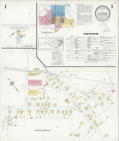 Sanborn Fire Insurance Map from Ahoskie, Hertford County, North Carolina (1930), Sheet #0001 - Historic Sanborn Fire Insurance Map Print, vintage old map wall art, antique decor, genealogy gift, North Carolina North Carolina map