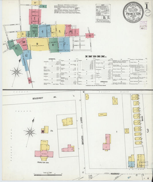 Sanborn Fire Insurance Map from Princeton, Mercer County, New Jersey (1902), Sheet #0001 - Historic Sanborn Fire Insurance Map Print, vintage old map wall art, antique decor, genealogy gift, New Jersey New Jersey map