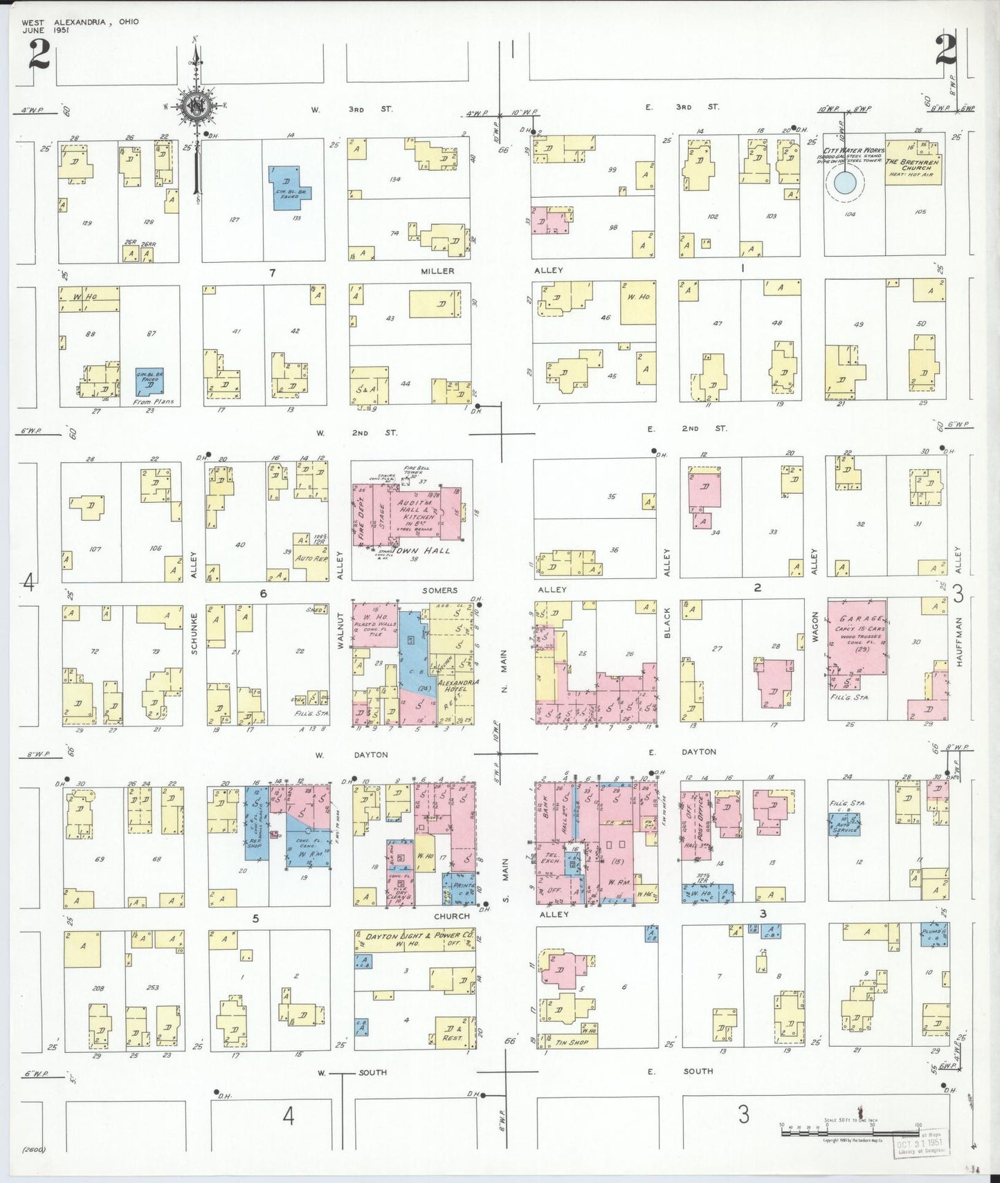 Sanborn Fire Insurance Map from West Alexandria, Preble County, Ohio (1951), Sheet #0002 - Complete Map Set gallery image, historic Sanborn map, vintage wall art, Ohio Ohio