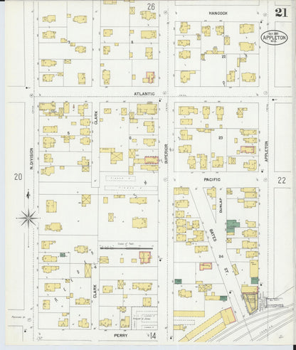 Sanborn Fire Insurance Map from Appleton, Outagamie County, Wisconsin (1901), Sheet #0021 - Complete Map Set gallery image, historic Sanborn map, vintage wall art, Wisconsin Wisconsin