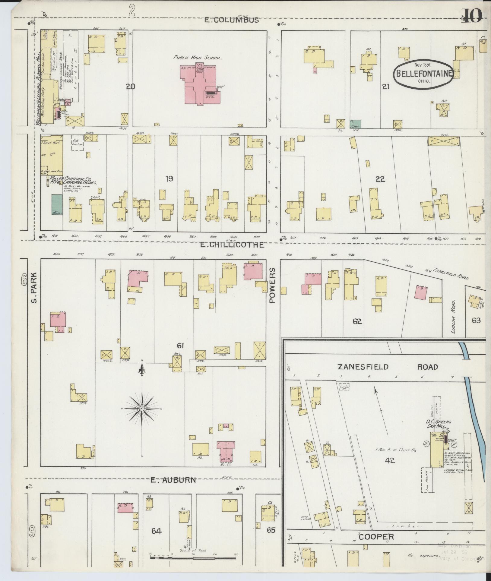 Sanborn Fire Insurance Map from Bellefontaine, Logan County, Ohio (1892), Sheet #0010 - Historic Sanborn Fire Insurance Map Print, vintage old map wall art, antique decor, genealogy gift, Ohio Ohio map