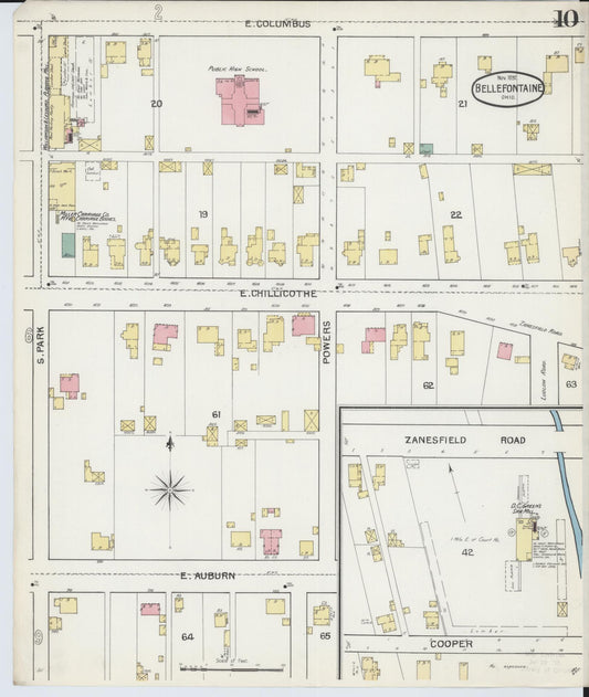 Sanborn Fire Insurance Map from Bellefontaine, Logan County, Ohio (1892), Sheet #0010 - Historic Sanborn Fire Insurance Map Print, vintage old map wall art, antique decor, genealogy gift, Ohio Ohio map