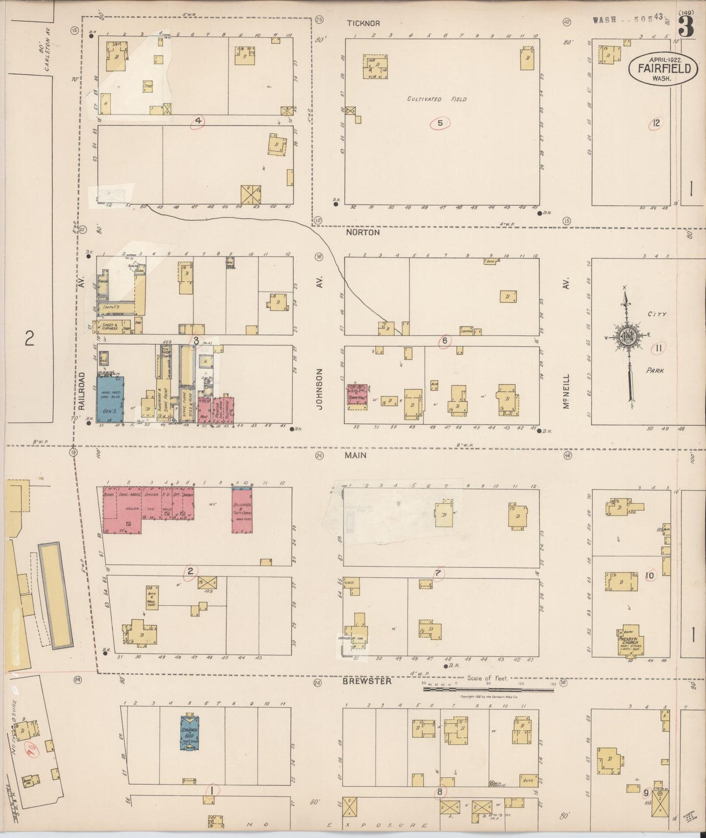 Sanborn Fire Insurance Map from Fairfield, Spokane County, Washington (1928), Sheet #0003 - Complete Map Set gallery image, historic Sanborn map, vintage wall art, Washington Washington