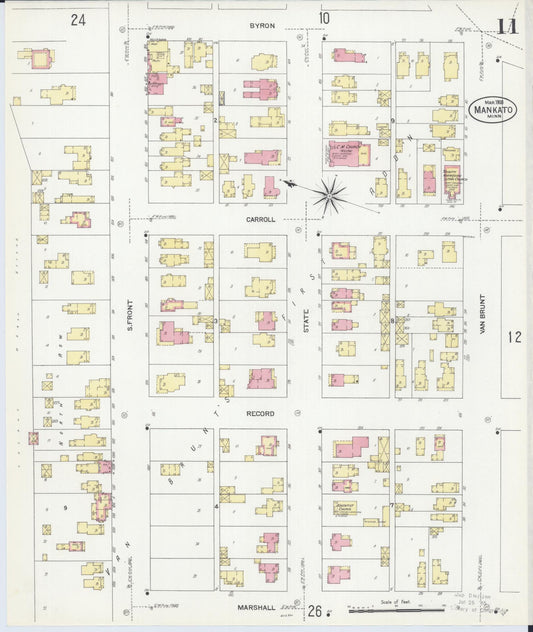 Sanborn Fire Insurance Map from Mankato, Blue Earth County, Minnesota (1908), Sheet #0011 - Historic Sanborn Fire Insurance Map Print, vintage old map wall art, antique decor, genealogy gift, Minnesota Minnesota map