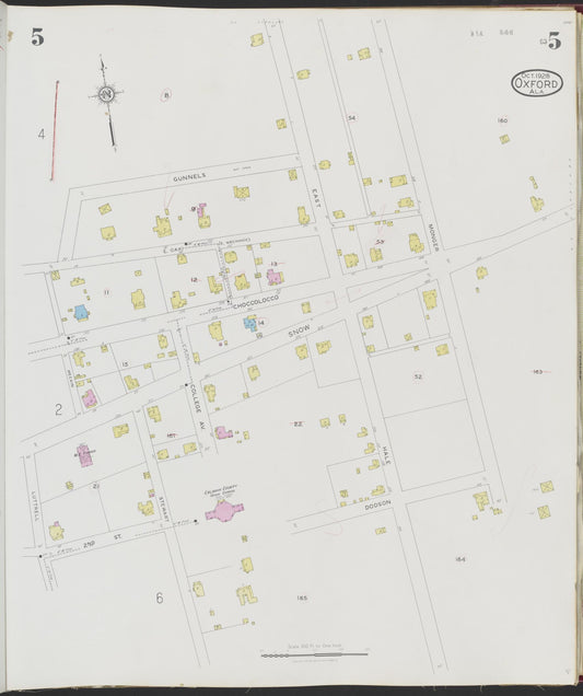Sanborn Fire Insurance Map from Oxford, Calhoun County, Alabama (1928), Sheet #0005 - Historic Sanborn Fire Insurance Map Print, vintage old map wall art, antique decor, genealogy gift, Alabama Alabama map