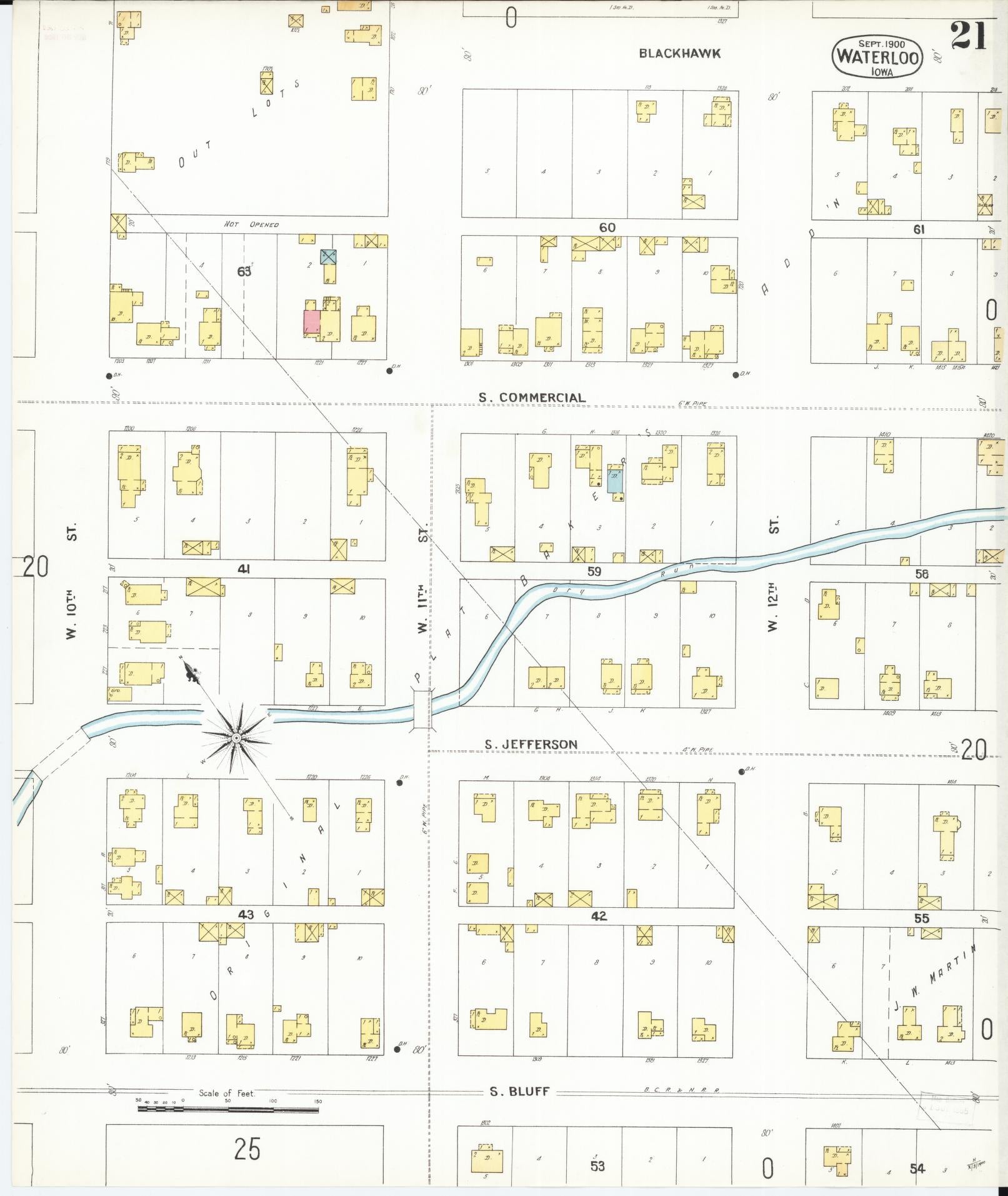 Sanborn Fire Insurance Map from Waterloo, Black Hawk County, Iowa (1900), Sheet #0021 - Historic Sanborn Fire Insurance Map Print