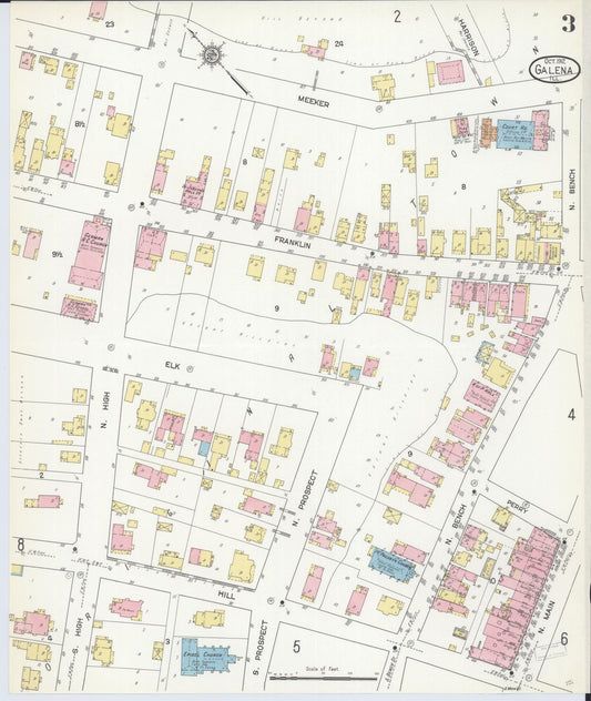 Sanborn Fire Insurance Map from Galena, Jo Daviess County, Illinois (1912), Sheet #0003 - Historic Sanborn Fire Insurance Map Print, vintage old map wall art, antique decor, genealogy gift, Illinois Illinois map