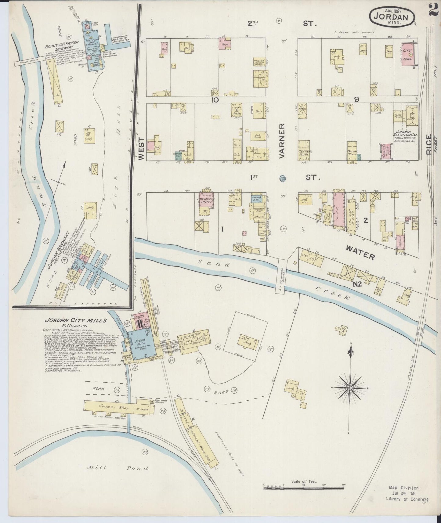 Sanborn Fire Insurance Map from Jordan, Scott County, Minnesota (1887), Sheet #0002 - Historic Sanborn Fire Insurance Map Print, vintage old map wall art, antique decor, genealogy gift, Minnesota Minnesota map