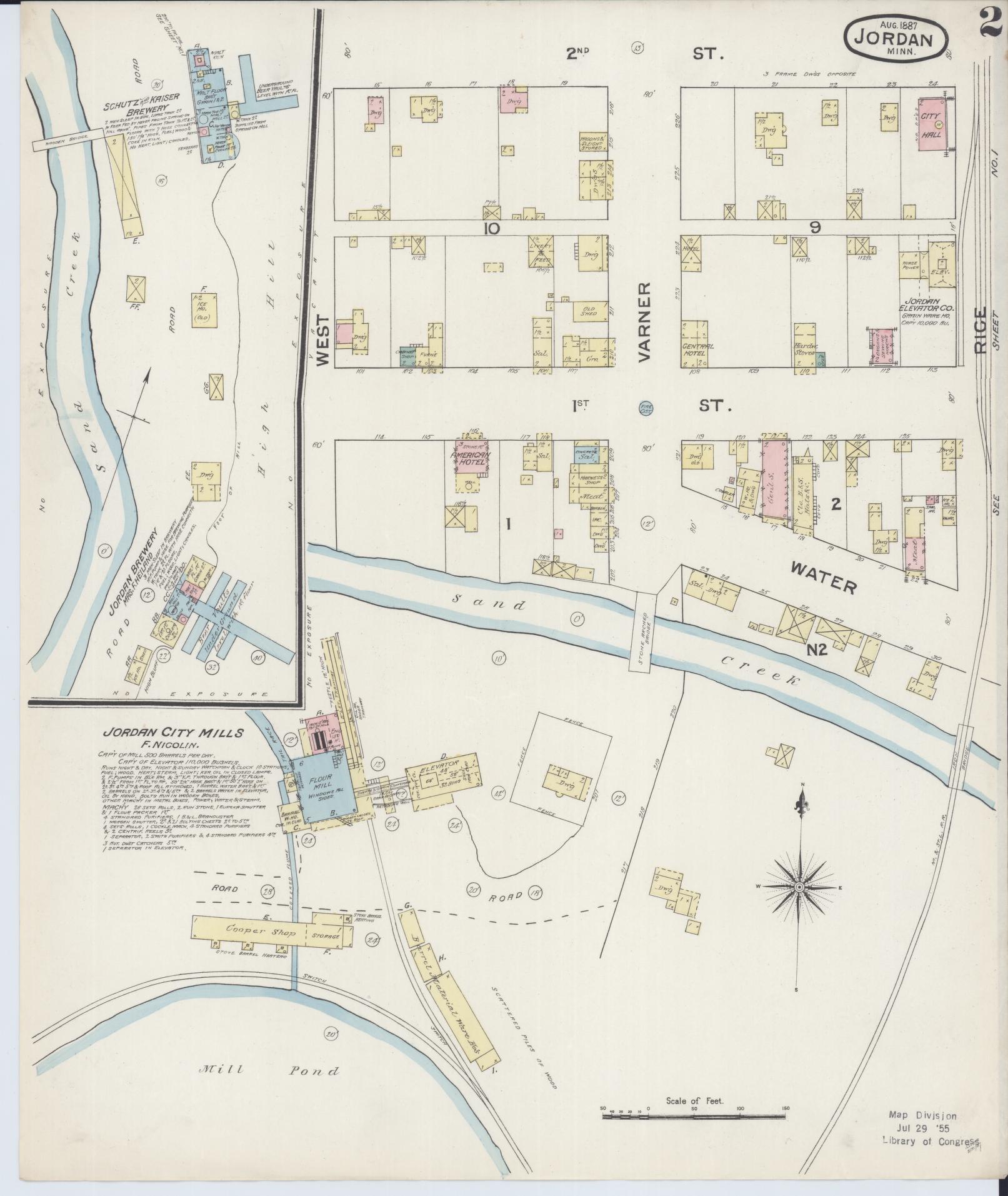 Sanborn Fire Insurance Map from Jordan, Scott County, Minnesota (1887), Sheet #0002 - Historic Sanborn Fire Insurance Map Print, vintage old map wall art, antique decor, genealogy gift, Minnesota Minnesota map