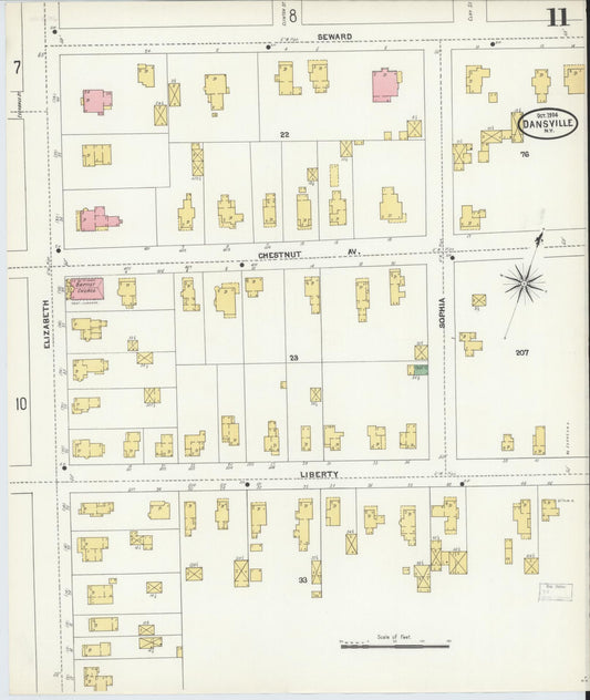 Sanborn Fire Insurance Map from Dansville, Livingston County, New York (1904), Sheet #0011 - Historic Sanborn Fire Insurance Map Print, vintage old map wall art, antique decor, genealogy gift, New York New York map
