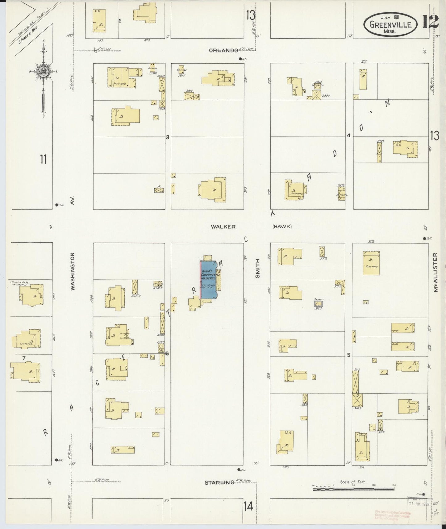 Sanborn Fire Insurance Map from Greenville, Washington County, Mississippi (1911), Sheet #0012 - Complete Map Set gallery image, historic Sanborn map, vintage wall art, Mississippi Mississippi